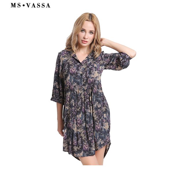 

ms vassa 2018 new summer dress women casual fashion dress stylish woman's gown print knee length ladies loose vintage, Black;gray