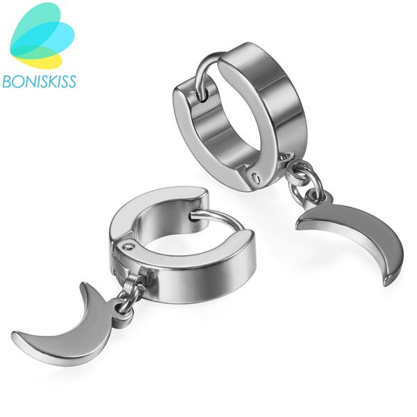 

boniskiss brand new unique fashion rock moon charm men earrings silver/gold/black small circle hoop earrings for women jewelry, Golden;silver