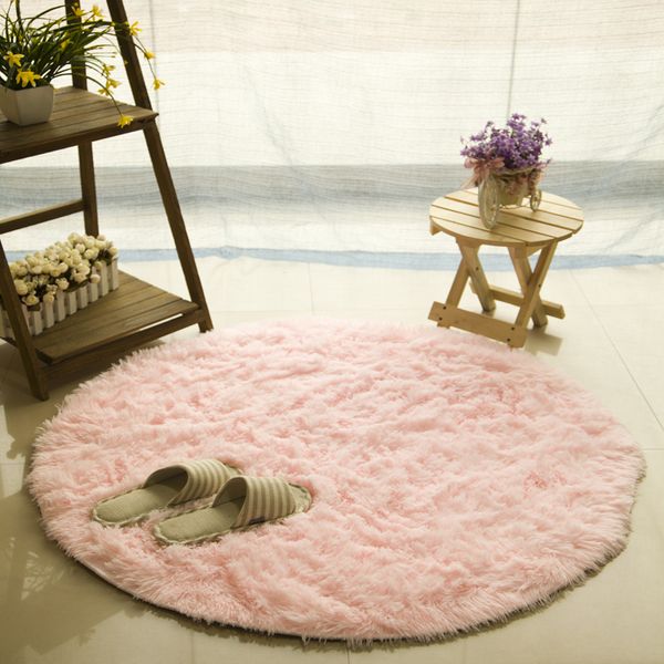 

2018 fluffy round carpet non-slip shower bedroom mat door floor carpet shaggy faux fur area rug home textile