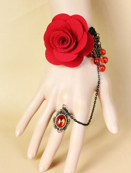 

new goth vintage hand ornaments red rose vampire crystal beads hanging lady bracelet fashion classic elegant, Golden;silver