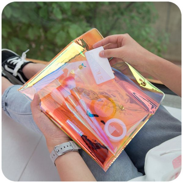 

new creative big pencil bag radium color pvc transparent bag cute stationary pencil pouch for girls