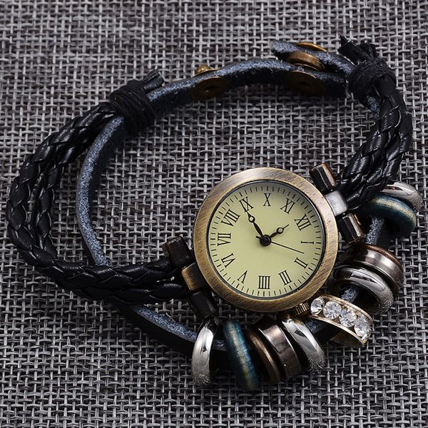 

new vintage gothic steampunk women watches braided rope brand retro quartz wristwatches for men relogio masculino, Slivery;brown