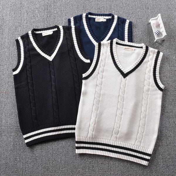 

british preppy school girl sleeveless sweater vest school uniforms v-neck japanese boys and girls students korean knitted vest, White