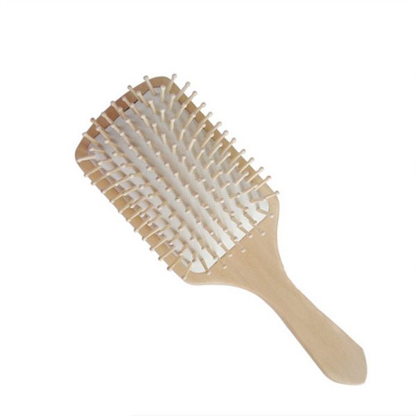 

1pc hair brush anti static cushion comb wooden spa massage comb wooden paddle pointed handle teeth hair care, Silver