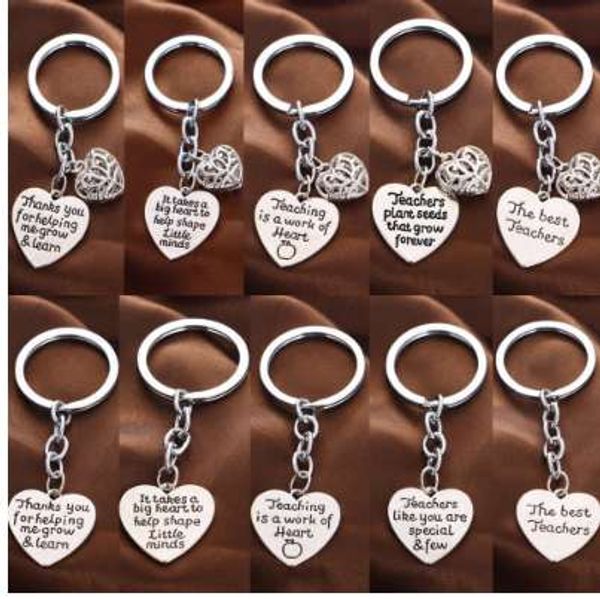 

love heart charms keychain thank you teachers key chain teachers appreciation keyring for teacher jewelry teacher's day gifts, Silver