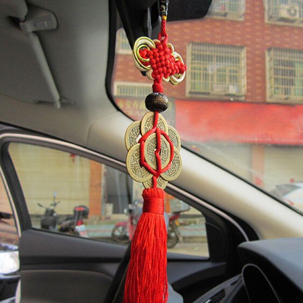 

feng shui chinese knot tassel china mascot lucky charm ancient coins prosperity protection good fortune metal car decoration
