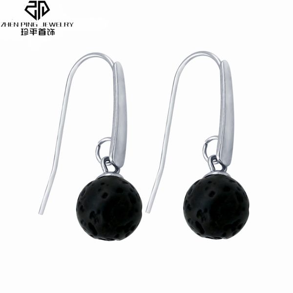 

essential oil diffuser drop earrings black natural lava stone earrings with ing, Silver