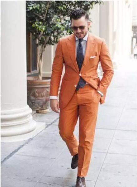 New Orange Abiti da uomo Groomsmen maniche lunghe Abito da sposa Smoking da sposo Business Abiti da cerimonia due pezzi (giacca + pantaloni) realizzati su misura