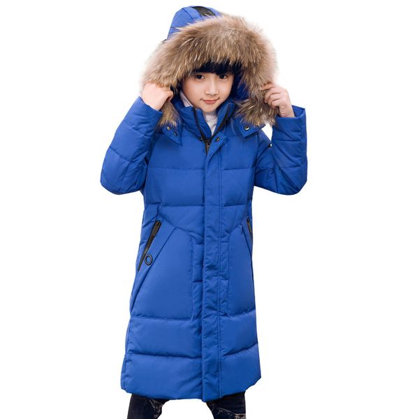 

kids winter jacket coat 2018 fur hood jacket for children snow wear parka thick warm down children christmas winter coat 8-16y, Blue;gray