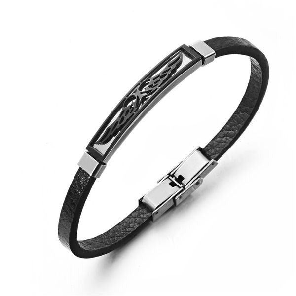 

new black stainless steel bracelet cool men angel wings protection prayer blessing homme jewelry friend club party gift, White