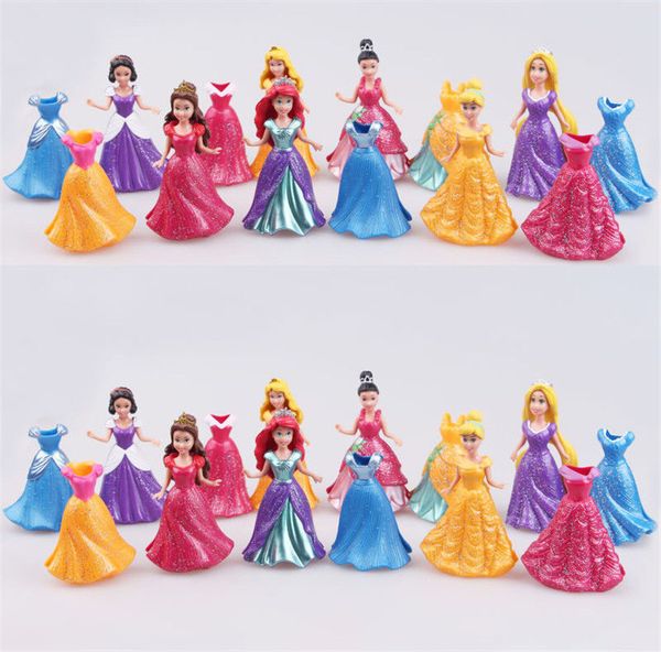 

7pcs set magiclip dolls belle aurora ariel figures & spare dresses toys new