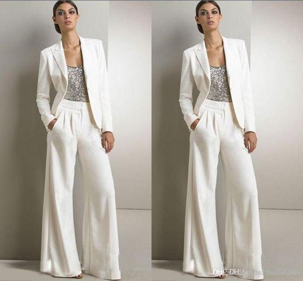 

2021 new bling sequins ivory white pants suits mother of the bride dresses formal chiffon tuxedos women party wear new fashion modest 2018, Black;red