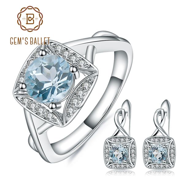 

gem's ballet brand fine jewelry for women 1.6ct natural sky blue z rings clip earrings set 925 sterling silver gemstone gift, Black