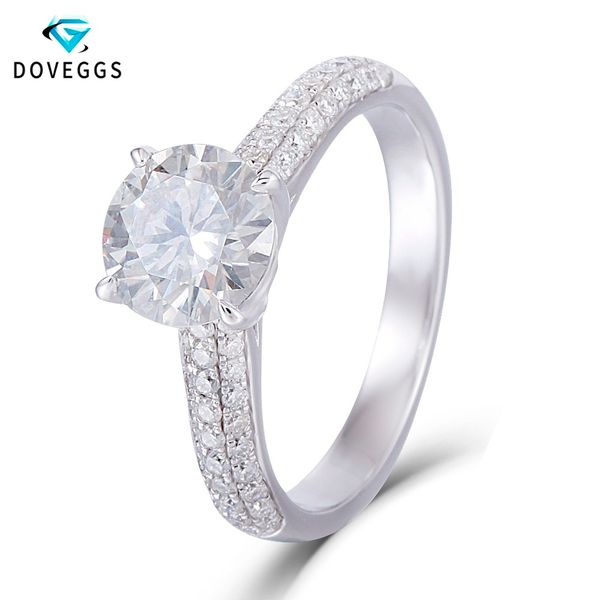 

doveggs 14k 585 white gold center 1.5 7.5mm f color excellent cut moissanite diamond engagement ring for women with accents, Golden;silver