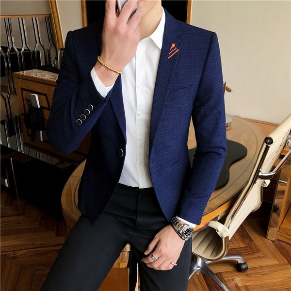 

men's suits & blazers 2021 fashion korean style one button mens blazer slim fit casual blue suit jacket, White;black