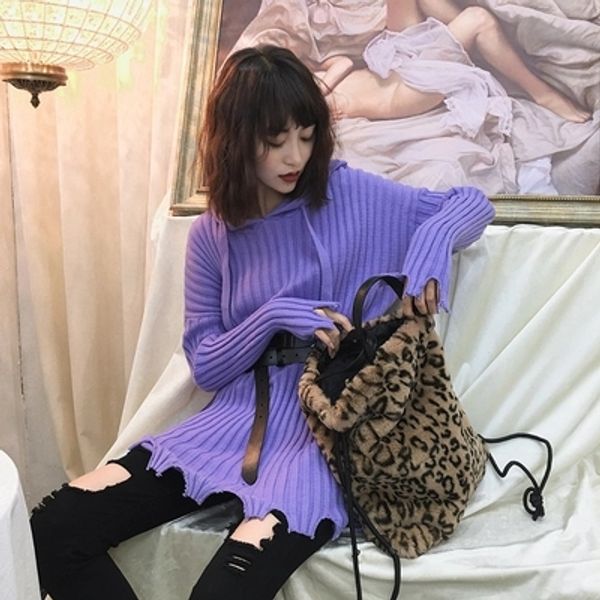 

2018 autumn and wnter hooded pullover knit sweater cs3, White;black