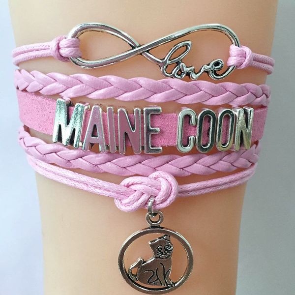 

ncrhgl infinity love maine coon bracelets bangles cat charm handmade pu leather bracelet jewelry for man woman drop shipping, Black