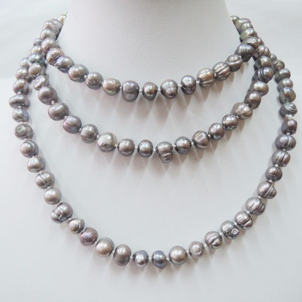 

whole sale100% nature fresh-water pearl long necklace, Silver