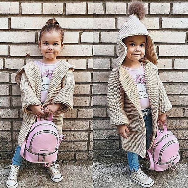 Baby Girls Sweater Coat Autumn Toddler Sweater Long Sleeve Cardigan For Girls Hooded Kids Knitted Clothes Pullover Free Child Sweater Knitting