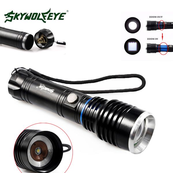 

self defense rechargeable skywolfeye t71 xm-l t6 led flashlight torch zoomable 5000 lumen 5 modes focus lamp flash light for outdoor camping