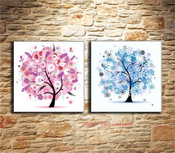 Satin Al Dort Mevsim Agaclar Tuval Adet Ev Dekorasyonu Hd Baskili