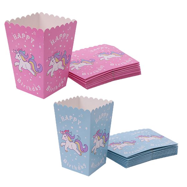 

10pcs/lot blue/pink unicorn popcorn cups cute pink disposable paper popcorn box kids happy birthday party decorations supplies