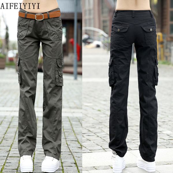 

pantalon femme 2018 plus size women workout cotton combat cargo pants overalls ladies straight multi-pocket trousers, Black;white