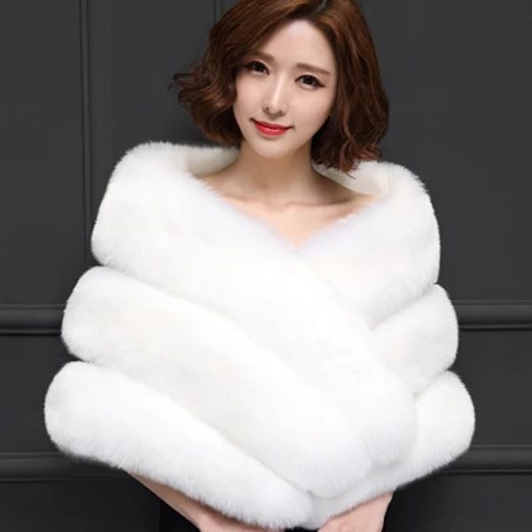 

2018 elegant white red grey black warm bolero warm bridal cape winter fur women jacket bridal cloaks party wedding coat plus size bs06