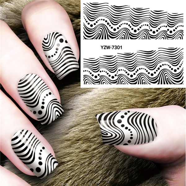 

2018 wave line nail water sticker french manicure stickers white black strip diy decoration nails slider temporary tattoo tips