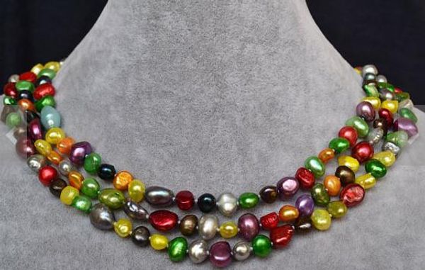 

long pearl necklace,48inches 6-9mm multicolor pearl jewellery,baroque real freshwater pearl necklace,new ing, Black