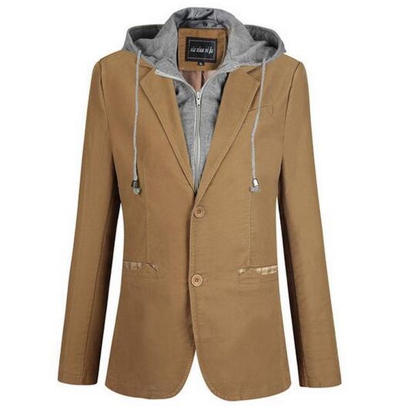 

vxo spring and autumn men's new detachable hooded coat small suit fake two pieces men's jacket warm jackets hoodies, Black;brown