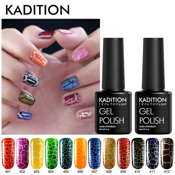 

kadition crack gel polish soak off cracking semi permanent gel varnish uv crackle pretty nail lacquer for nail art design, Red;pink