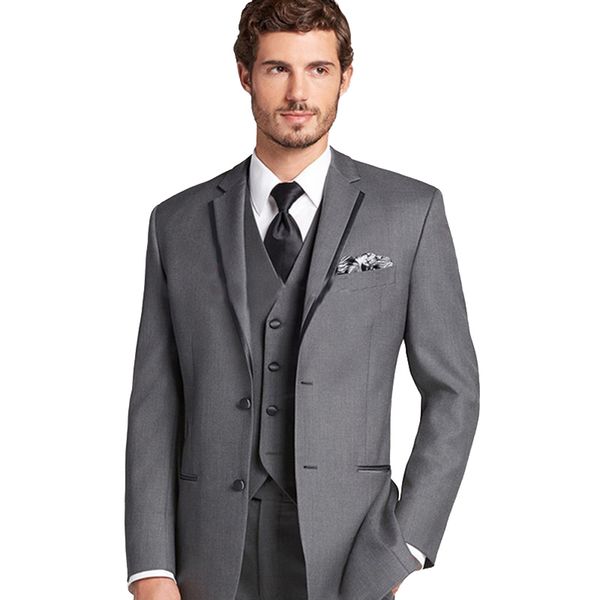 

men suits grey wedding suits 2018 custom made groomsmen blazers slim fit groom tuxedos black edge notched lapel two-button formal man wear, Black;gray