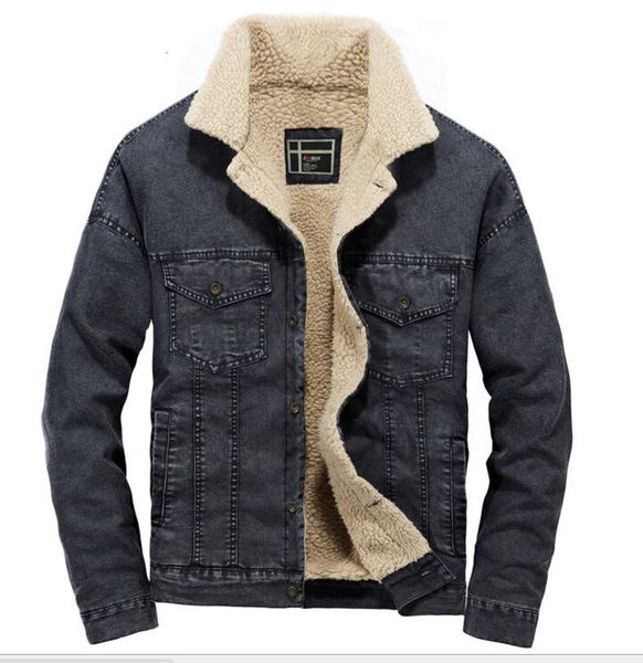 

2018 new autumn winter men's korean denim jacket thickened imitation lamb plush cotton-padded jacket coat, Black;brown