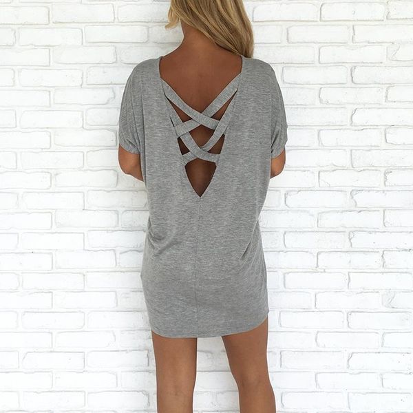 

summer women t-shirts short sleeve back hollow out tee shirt women cross lace up tee t shirt ws8630v, White