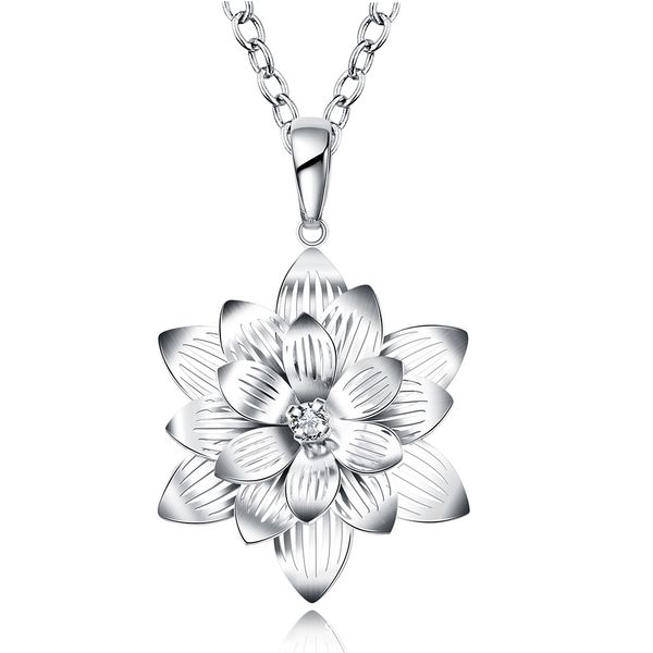 Acheter Nouvelle Arrivée Femmes Forme De Fleur De Lotus Collier Pendentif Blanc Pierre Précieuse Collier En Argent Sterling Vente Chaude Fashion 925