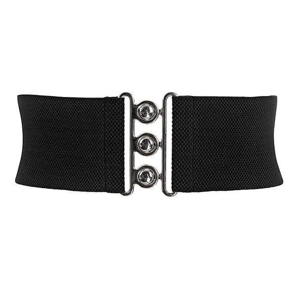 

women ladies girls ceinture stretchy belts silver wide metal hook design solid elastic waist belt colorful waistband, Black;brown