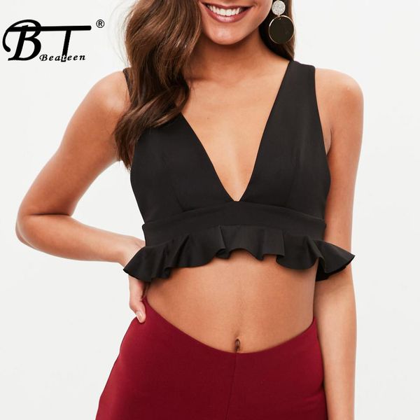 

beateen summer crop female bandage deep v neck tank short club fashion2018, White