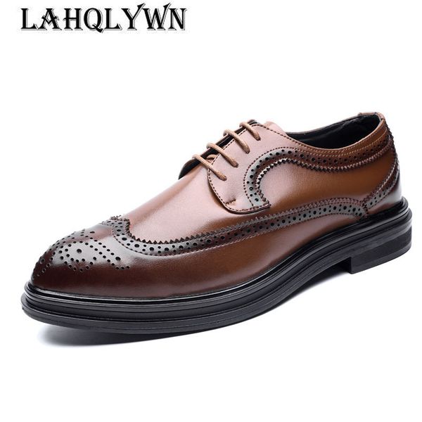 

man flat classic men dress shoes genuine leather wingtip carved italian formal brogue oxford h178, Black
