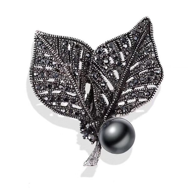 Hohe Qualität Schwarz Kristalle Elegante Hübsche Blatt Brosche Heißer Verkauf Erstaunliche Schmuck Brosche Pin Für Frauen Bekleidungs Zubehör