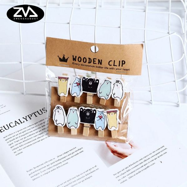 

10pcs/lots kawaii mini bear wooden clip p paper postcard craft diy decoration clips office binding supplies with
