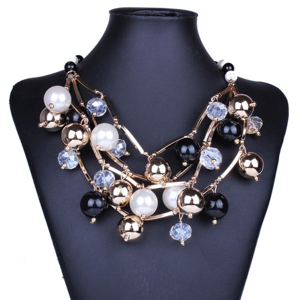 

whole salenew design fashion women choker collar necklaces gold colro long chains large simulated peal maxi statement necklace xl6142, Golden;silver