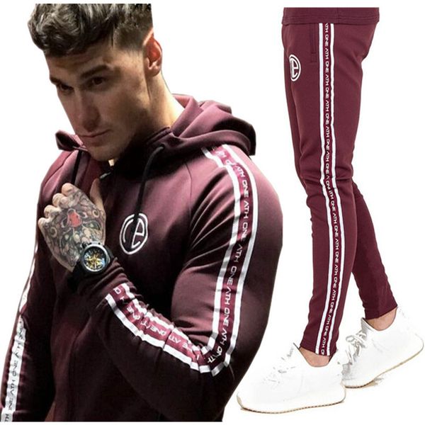 

gyms mens sets fashion sportswear tracksuits sets men 's gyms hoodies +pants casual outwear suits chandal hombre completo, Gray