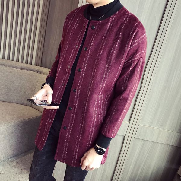

burgundy long coats mens blue long jackets mens stripe abrigo hombre casual wool trench coats overcoat winter fashion, Tan;black
