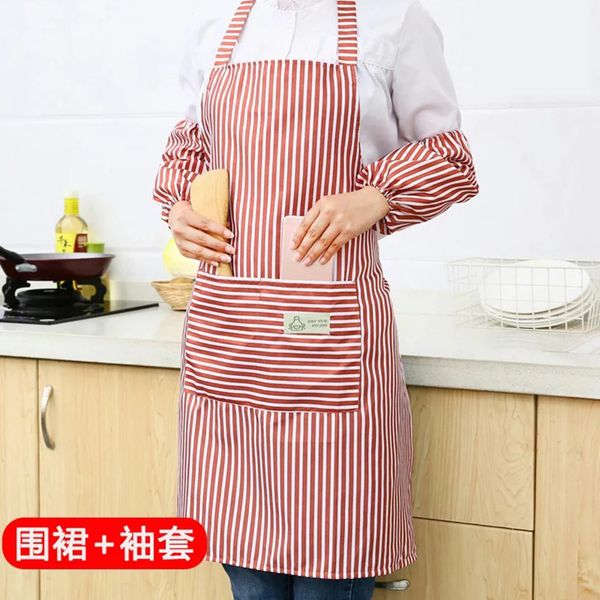 

women apron with pockets waterproof stripekitchen double layer anti-oil aprons kitchen cooking thick cloth home supplies