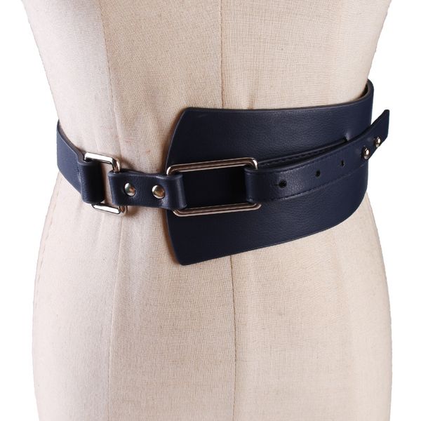 

new metal belts women fashion wide faux leather solid wide metal hook stretchy ladies elastic waist belt waistband for dress, Black;brown