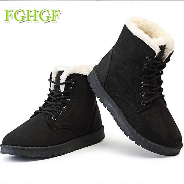 

classic women winter boots suede ankle snow boots female lace-up warm fur plush insole botas mujer, Black