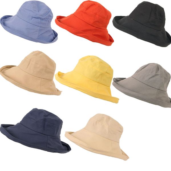 

summer beach wide brim fisherman hat sun bob cap women men fashion plain bucket hat le48, Yellow