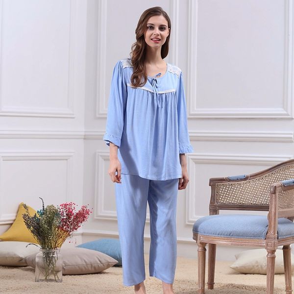 

cotton pajama set women round neck comfortable bow large size home, Black;red