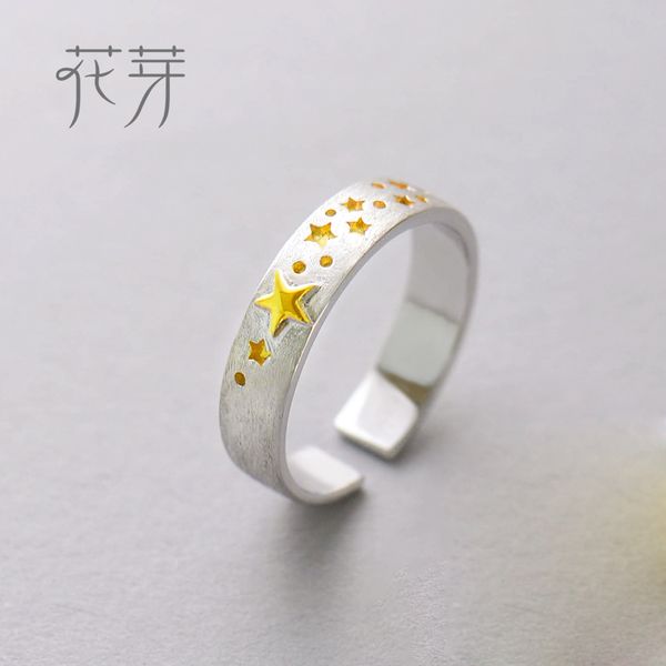 

thaya golden stars 3d trail chaser ring 100% 925 sterling silver female gold concave ring elegant jewelry for women gift, Golden;silver